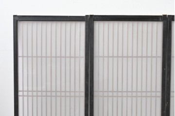 ヴィンテージ建具　昭和中期　片面ガラス　黒框に組子細工が引き立つ書院戸4枚セット　(R-085602)