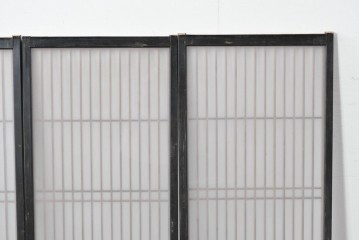 ヴィンテージ建具　昭和中期　片面ガラス　黒框に組子細工が引き立つ書院戸4枚セット　(R-085602)