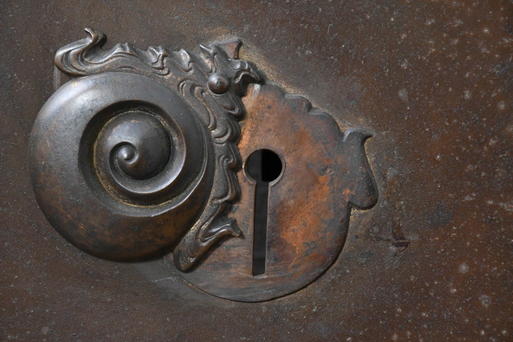 アンティーク建具　明治から大正期　美しい漆塗りの富山格子蔵戸1枚　(R-085603)