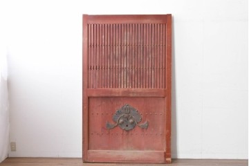アンティーク建具　明治から大正期　重厚な金具が印象的な富山格子蔵戸1枚　(R-085605)