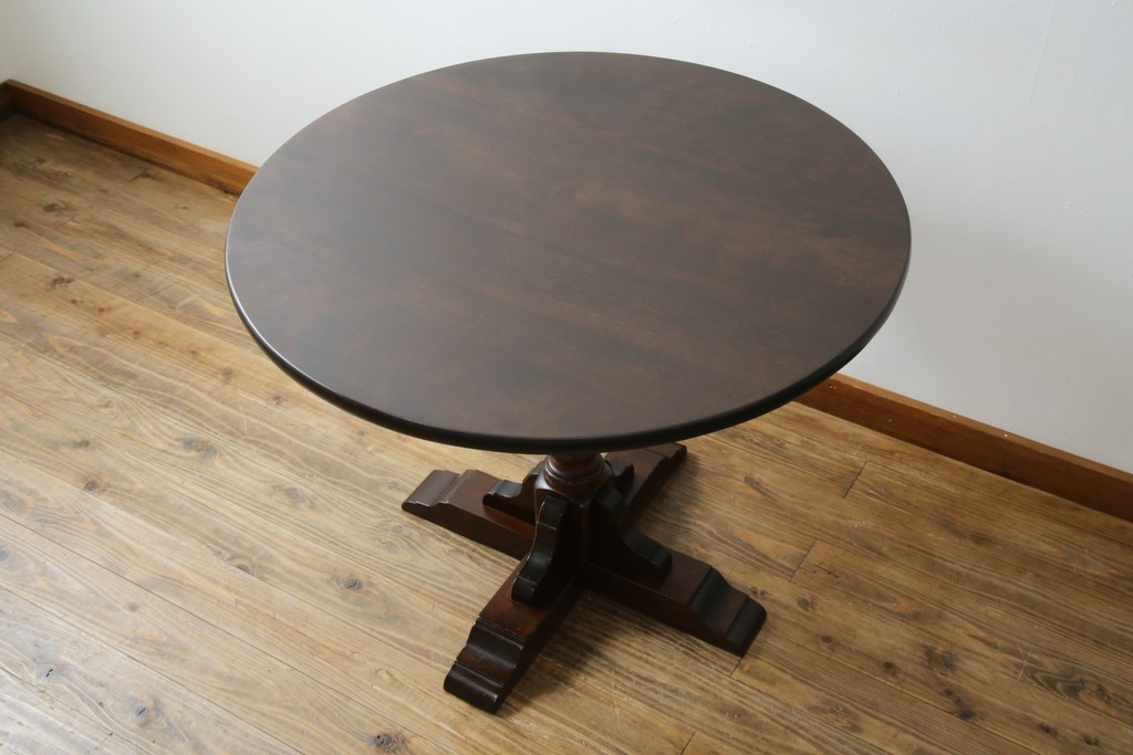 中古　松本民芸家具　A-I型丸卓　重厚で安定感のあるデザインのラウンドテーブル　(R-085608)