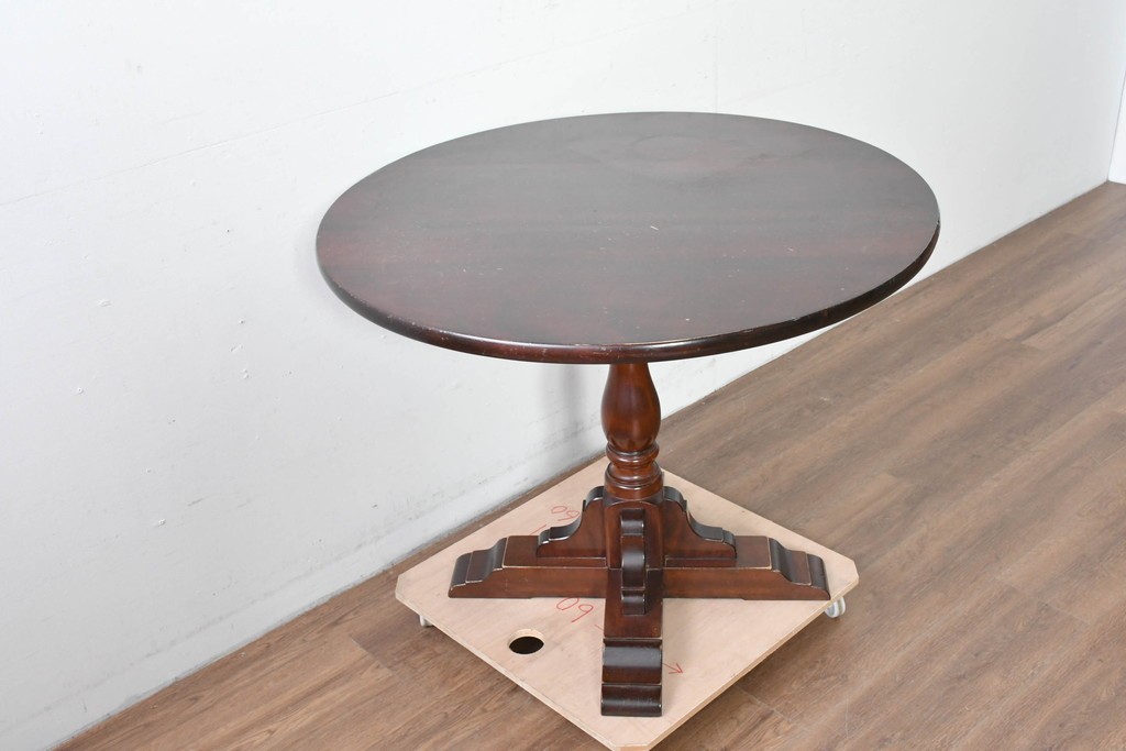 中古　松本民芸家具　A-I型丸卓　重厚で安定感のあるデザインのラウンドテーブル　(R-085608)