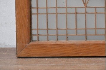 ヴィンテージ建具　昭和中期　片面ガラス　繊細な細格子と連続する組子文様が美しく整う欄間1枚　(R-085618)