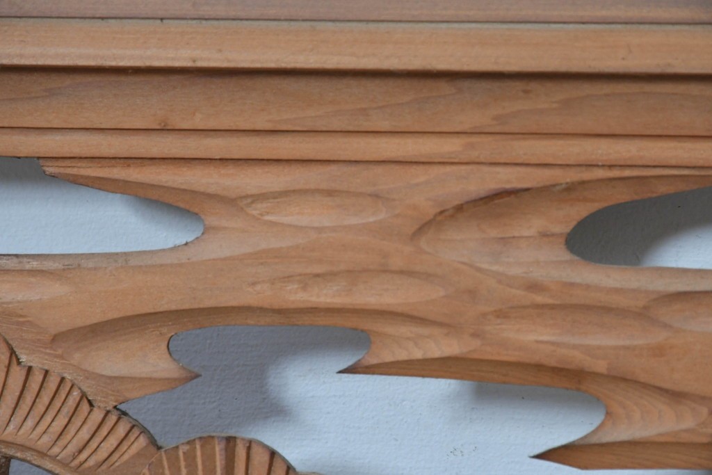 ヴィンテージ建具　昭和中期　松と飛ぶ鳥の彫刻が美しい欄間2枚セット　(R-085622)