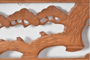 ヴィンテージ建具　昭和中期　松と飛ぶ鳥の彫刻が美しい欄間2枚セット　(R-085622)