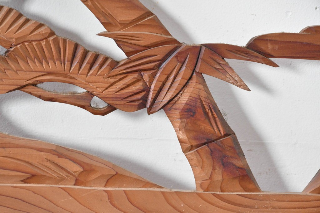 ヴィンテージ建具　昭和中期　松竹梅の彫刻が施された欄間2枚セット　(R-085623)