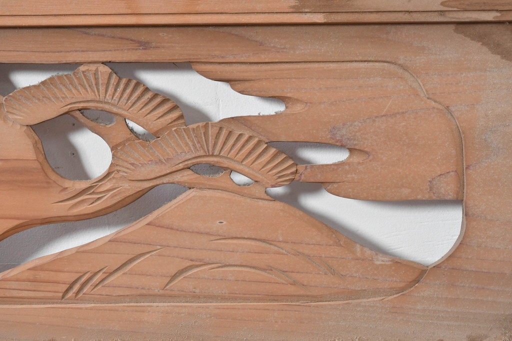 ヴィンテージ建具　昭和中期　松竹梅の彫刻が施された欄間2枚セット　(R-085623)