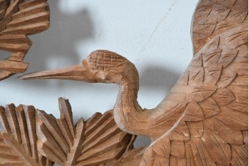 ヴィンテージ建具　昭和中期　井波彫刻　松に鶴の意匠が目を引く彫刻欄間2枚セット　(R-085624)