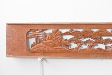 ヴィンテージ建具　昭和中期　山水風景の彫刻が目を引く欄間2枚セット　(R-085625)