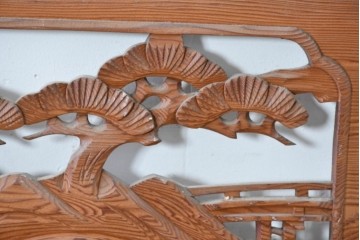 ヴィンテージ建具　昭和中期　山水風景の彫刻が目を引く欄間2枚セット　(R-085625)