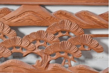 ヴィンテージ建具　昭和中期　山水風景の彫刻が目を引く欄間2枚セット　(R-085625)