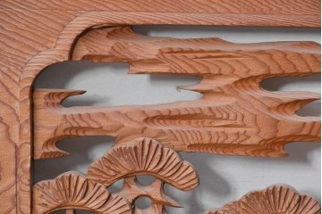 ヴィンテージ建具　昭和中期　山水風景の彫刻が目を引く欄間2枚セット　(R-085625)