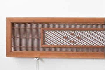 アンティーク建具　昭和初期　組子入り　繊細な格子と花模様の装飾が美しい欄間2枚セット　(R-085626)