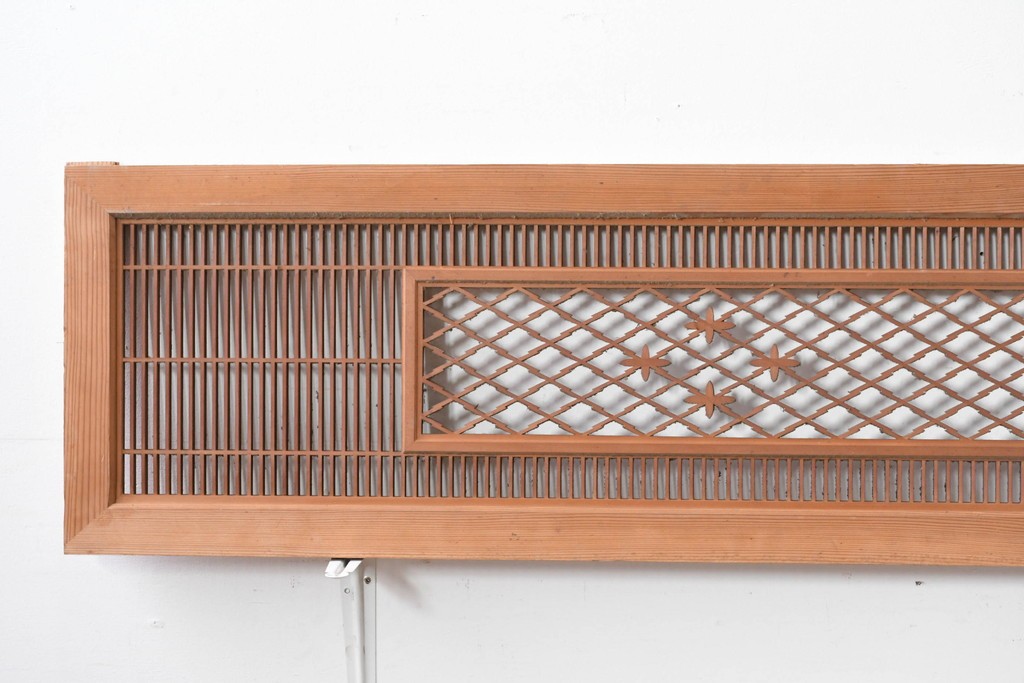 アンティーク建具　昭和初期　組子入り　繊細な格子と花模様の装飾が美しい欄間2枚セット　(R-085626)