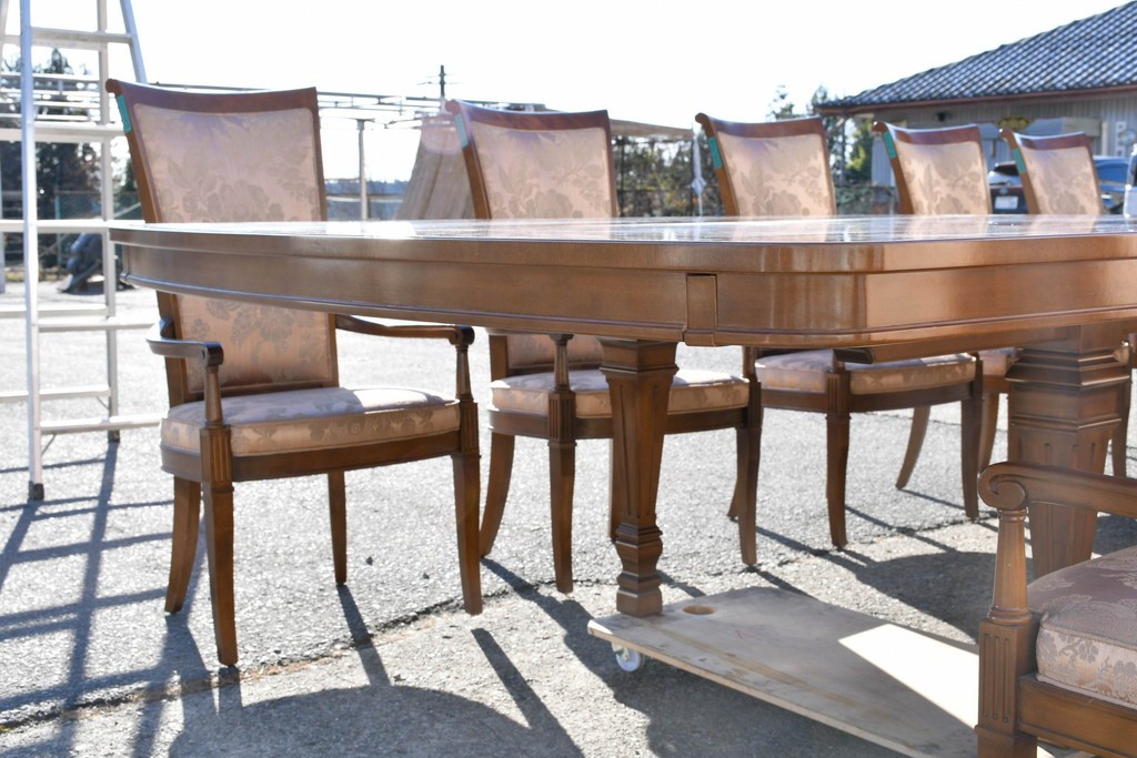 中古　特注品　国産職人手作り　某上場企業会長邸放出品　ドレクセル風の上質なミーティングテーブルとチェア15脚のセット　製作費(合計)約900万円　(R-085630)