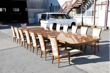 中古　特注品　国産職人手作り　某上場企業会長邸放出品　ドレクセル風の上質なミーティングテーブルとチェア15脚のセット　製作費(合計)約900万円　(R-085630)