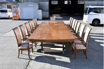中古　特注品　国産職人手作り　某上場企業会長邸放出品　ドレクセル風の上質なミーティングテーブルとチェア15脚のセット　製作費(合計)約900万円　(R-085630)