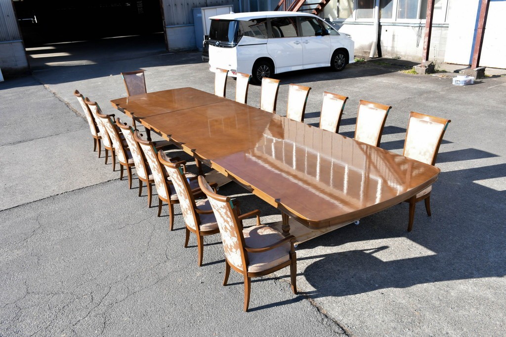 中古　特注品　国産職人手作り　某上場企業会長邸放出品　ドレクセル風の上質なミーティングテーブルとチェア15脚のセット　製作費(合計)約900万円　(R-085630)