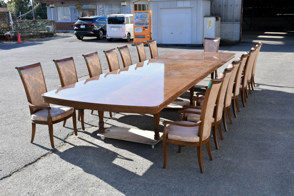 中古　特注品　国産職人手作り　某上場企業会長邸放出品　ドレクセル風の上質なミーティングテーブルとチェア15脚のセット　製作費(合計)約900万円　(R-085630)
