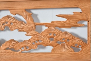 ヴィンテージ建具　昭和中期　躍動感ある鶴と松の彫刻が見事な欄間2枚セット　(R-085634)