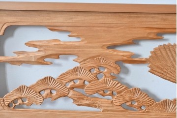 ヴィンテージ建具　昭和中期　躍動感ある鶴と松の彫刻が見事な欄間2枚セット　(R-085634)