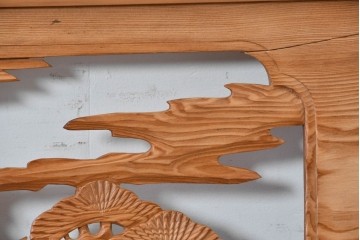 ヴィンテージ建具　昭和中期　躍動感ある鶴と松の彫刻が見事な欄間2枚セット　(R-085634)