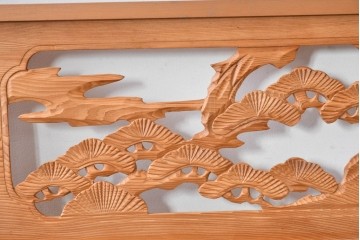 ヴィンテージ建具　昭和中期　躍動感ある鶴と松の彫刻が見事な欄間2枚セット　(R-085634)