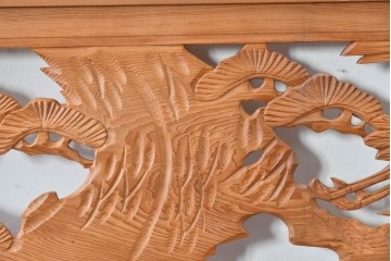 ヴィンテージ建具　昭和中期　躍動感ある鶴と松の彫刻が見事な欄間2枚セット　(R-085634)