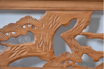 ヴィンテージ建具　昭和中期　躍動感ある鶴と松の彫刻が見事な欄間2枚セット　(R-085634)