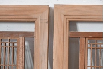 ヴィンテージ建具　昭和中期　繊細に並んだ細い桟に組子が映える筬欄間3枚セット　(R-085635)