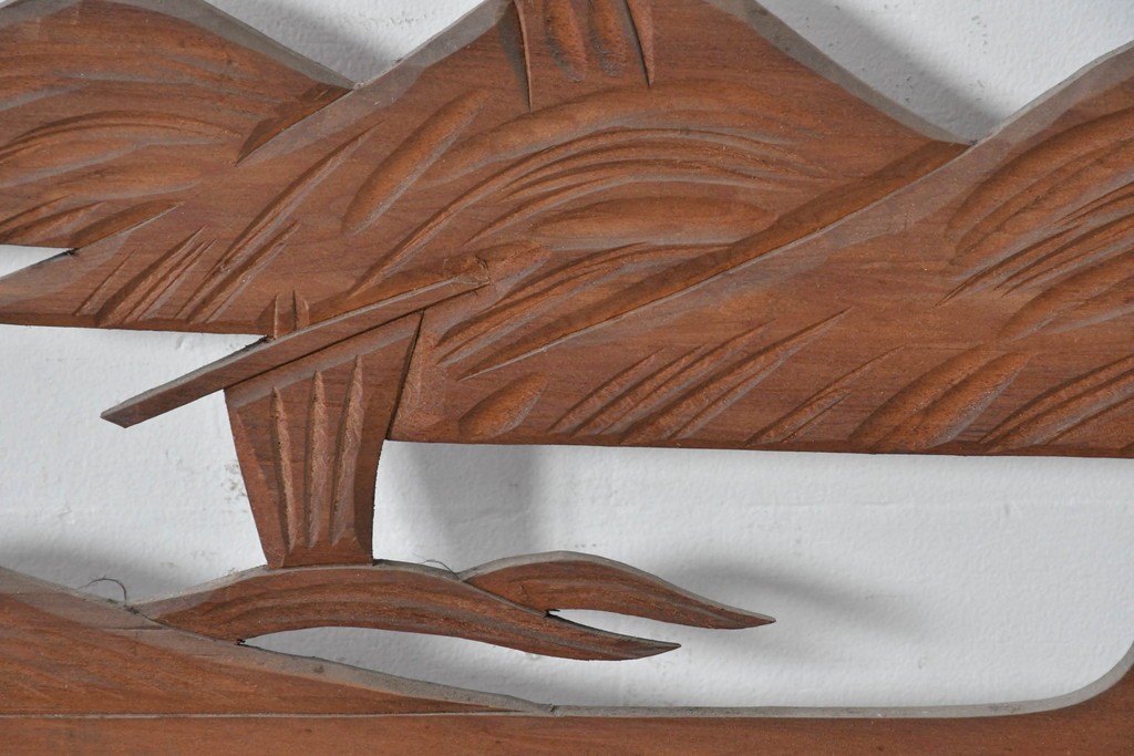 アンティーク建具　大正から昭和初期　黒漆枠　松竹梅や山水の風景を彫刻した欄間3枚セット　(R-085636)