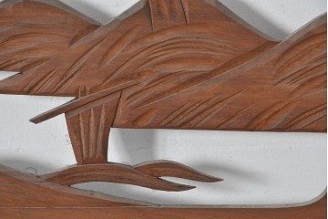 アンティーク建具　大正から昭和初期　黒漆枠　松竹梅や山水の風景を彫刻した欄間3枚セット　(R-085636)