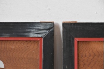 アンティーク建具　大正から昭和初期　黒漆枠　松竹梅や山水の風景を彫刻した欄間3枚セット　(R-085636)