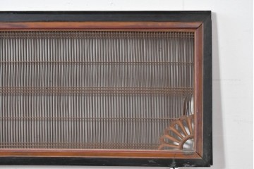 アンティーク建具　明治期　彫刻入り　繊細な格子に彫刻がアクセントになる筬欄間2枚セット　(R-085637)