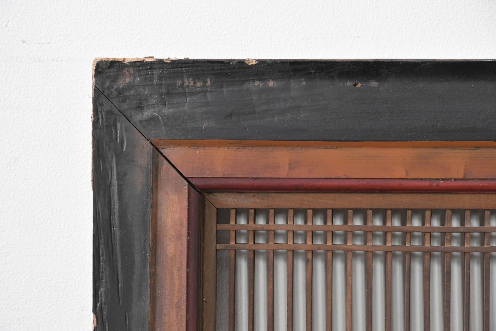 アンティーク建具　明治期　彫刻入り　繊細な格子に彫刻がアクセントになる筬欄間2枚セット　(R-085637)