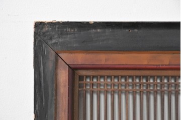 アンティーク建具　明治期　彫刻入り　繊細な格子に彫刻がアクセントになる筬欄間2枚セット　(R-085637)
