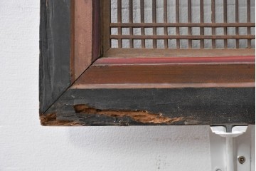 アンティーク建具　明治期　彫刻入り　繊細な格子に彫刻がアクセントになる筬欄間2枚セット　(R-085637)