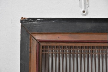 アンティーク建具　明治期　彫刻入り　繊細な格子に彫刻がアクセントになる筬欄間2枚セット　(R-085637)