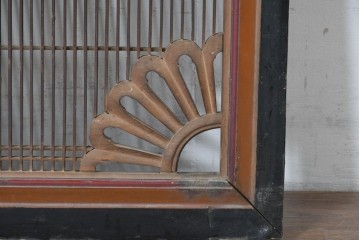 アンティーク建具　明治期　彫刻入り　繊細な格子に彫刻がアクセントになる筬欄間2枚セット　(R-085637)