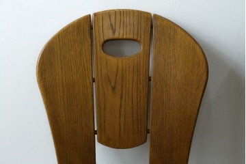 中古　美品　希少な廃番品　浜本工芸　オーク材　フェイクレザー　扇形背もたれのモダンなダイニングチェア3脚セット　(R-085641)