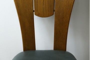中古　美品　希少な廃番品　浜本工芸　オーク材　フェイクレザー　扇形背もたれのモダンなダイニングチェア3脚セット　(R-085641)