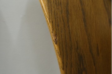 中古　美品　希少な廃番品　浜本工芸　オーク材　フェイクレザー　扇形背もたれのモダンなダイニングチェア3脚セット　(R-085641)