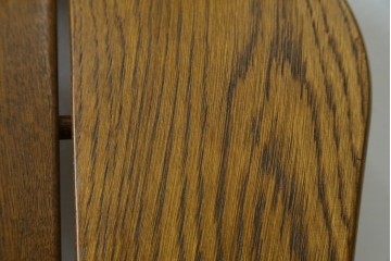 中古　美品　希少な廃番品　浜本工芸　オーク材　フェイクレザー　扇形背もたれのモダンなダイニングチェア3脚セット　(R-085641)