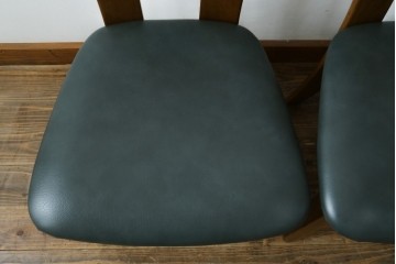中古　美品　希少な廃番品　浜本工芸　オーク材　フェイクレザー　扇形背もたれのモダンなダイニングチェア3脚セット　(R-085641)