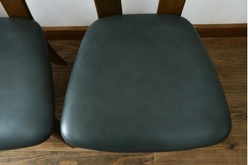 中古　美品　希少な廃番品　浜本工芸　オーク材　フェイクレザー　扇形背もたれのモダンなダイニングチェア3脚セット　(R-085641)