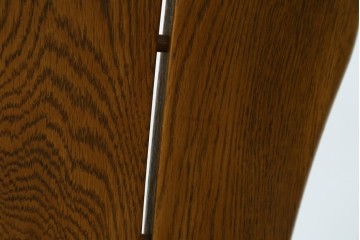 中古　美品　希少な廃番品　浜本工芸　オーク材　フェイクレザー　扇形背もたれのモダンなダイニングチェア3脚セット　(R-085641)