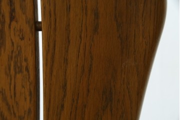 中古　美品　希少な廃番品　浜本工芸　オーク材　フェイクレザー　扇形背もたれのモダンなダイニングチェア3脚セット　(R-085641)