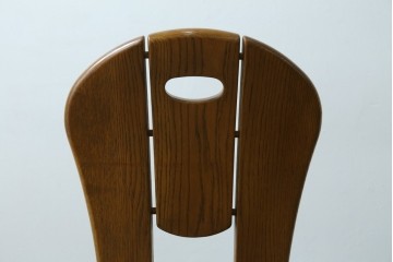 中古　美品　希少な廃番品　浜本工芸　オーク材　フェイクレザー　扇形背もたれのモダンなダイニングチェア3脚セット　(R-085641)