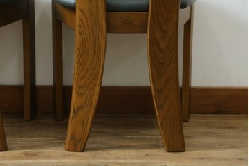 中古　美品　希少な廃番品　浜本工芸　オーク材　フェイクレザー　扇形背もたれのモダンなダイニングチェア3脚セット　(R-085641)