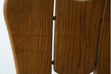 中古　美品　希少な廃番品　浜本工芸　オーク材　フェイクレザー　扇形背もたれのモダンなダイニングチェア3脚セット　(R-085641)